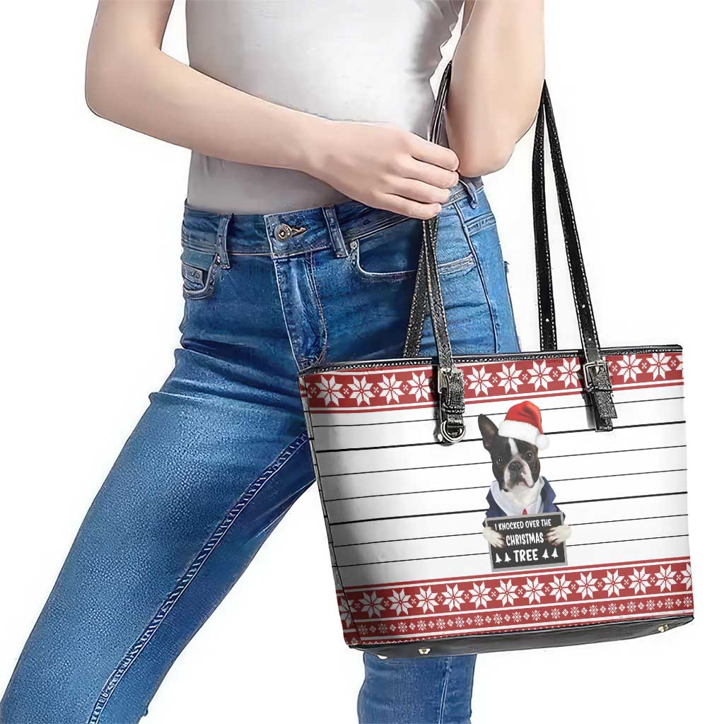 I Knocked Over Yhe Christmas Tree Christmas Christmas Leather Tote Bag Xmas Holiday Patterns - Wonder Print Shop