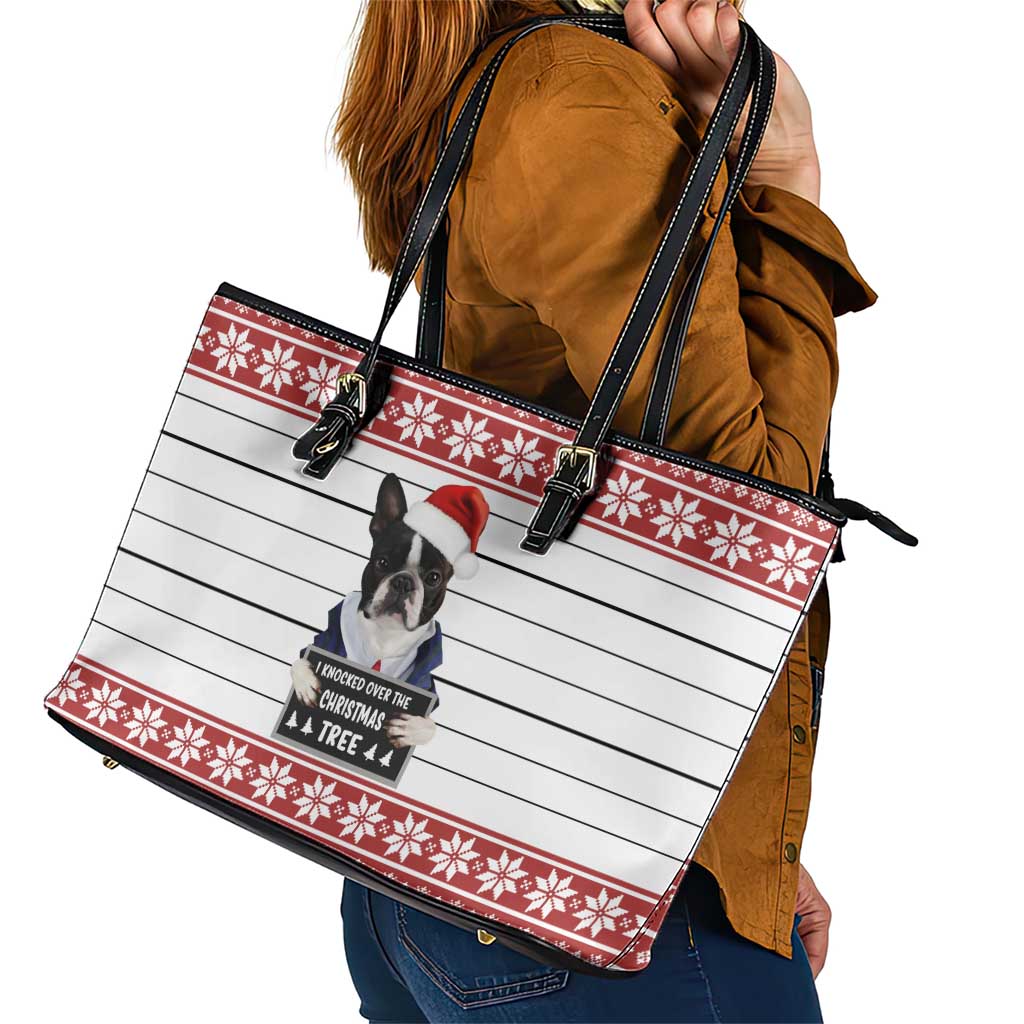 I Knocked Over Yhe Christmas Tree Christmas Christmas Leather Tote Bag Xmas Holiday Patterns - Wonder Print Shop