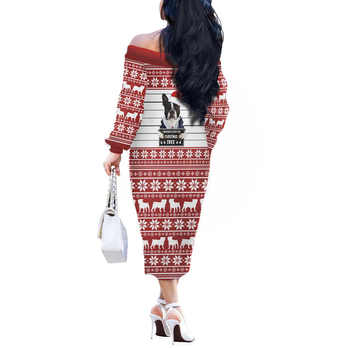I Knocked Over Yhe Christmas Tree Christmas Christmas Off The Shoulder Long Sleeve Dress Xmas Holiday Patterns - Wonder Print Shop