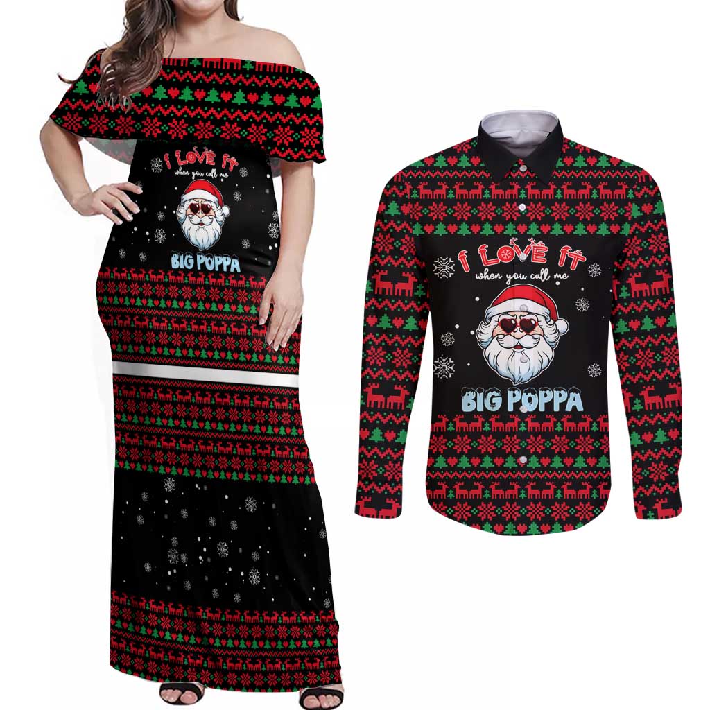 I Love It When You Call Me Big Poppa Christmas Christmas Couples Matching Off Shoulder Maxi Dress and Long Sleeve Button Shirt Xmas Holiday Patterns - Wonder Print Shop
