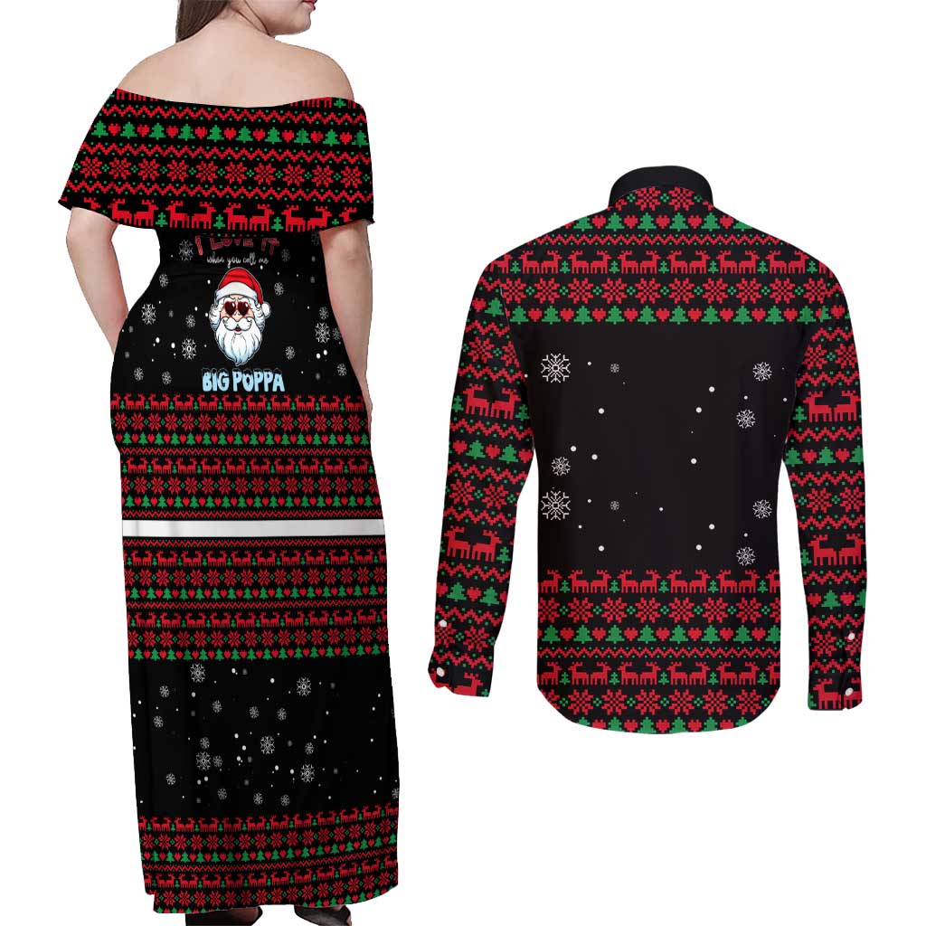 I Love It When You Call Me Big Poppa Christmas Christmas Couples Matching Off Shoulder Maxi Dress and Long Sleeve Button Shirt Xmas Holiday Patterns - Wonder Print Shop