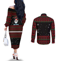 I Love It When You Call Me Big Poppa Christmas Christmas Couples Matching Off The Shoulder Long Sleeve Dress and Long Sleeve Button Shirt Xmas Holiday Patterns - Wonder Print Shop