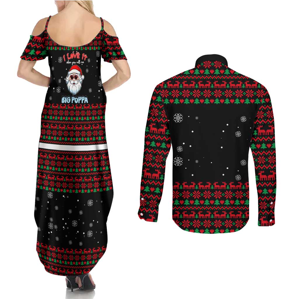 I Love It When You Call Me Big Poppa Christmas Christmas Couples Matching Summer Maxi Dress and Long Sleeve Button Shirt Xmas Holiday Patterns - Wonder Print Shop