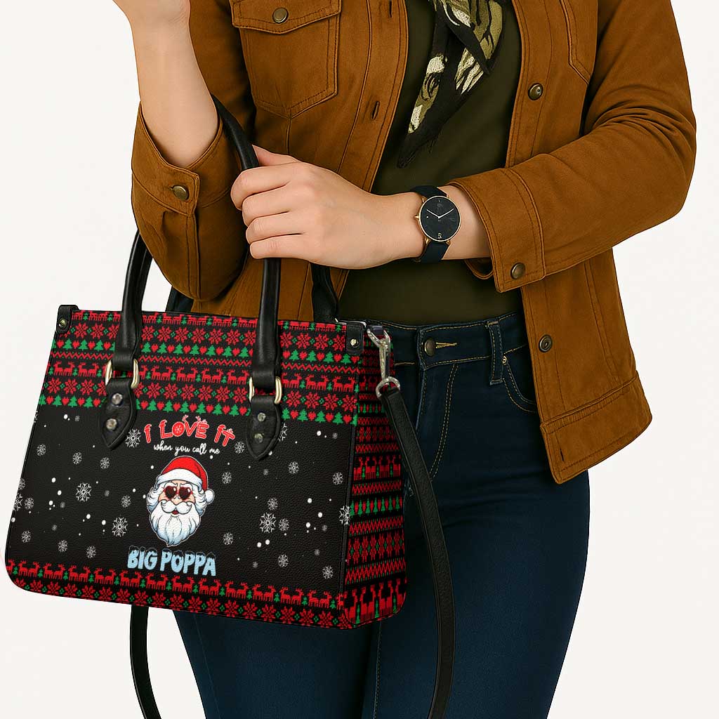 I Love It When You Call Me Big Poppa Christmas Christmas Leather Bag Xmas Holiday Patterns - Wonder Print Shop