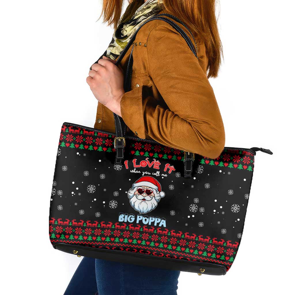 I Love It When You Call Me Big Poppa Christmas Christmas Leather Tote Bag Xmas Holiday Patterns - Wonder Print Shop