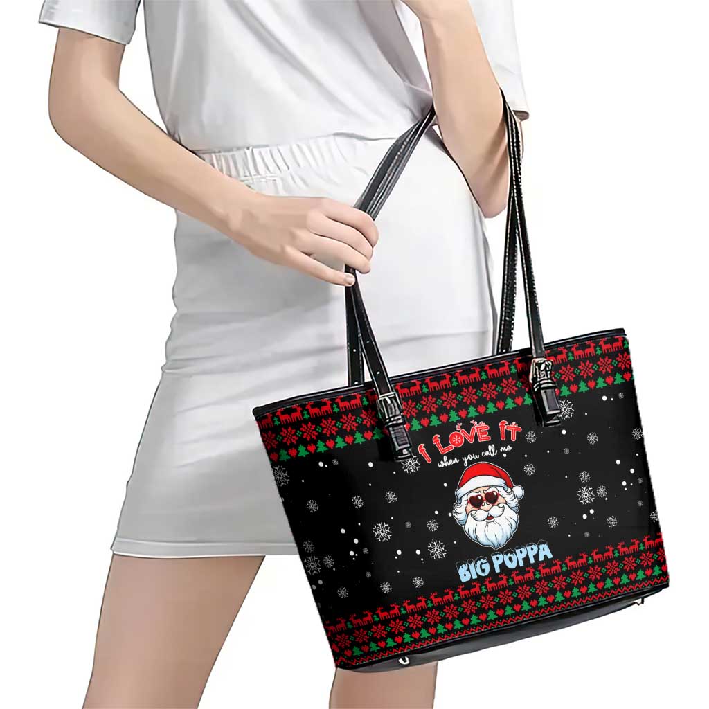I Love It When You Call Me Big Poppa Christmas Christmas Leather Tote Bag Xmas Holiday Patterns - Wonder Print Shop