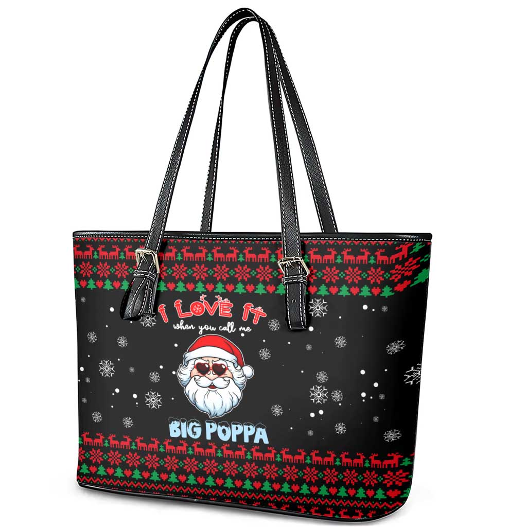 I Love It When You Call Me Big Poppa Christmas Christmas Leather Tote Bag Xmas Holiday Patterns - Wonder Print Shop