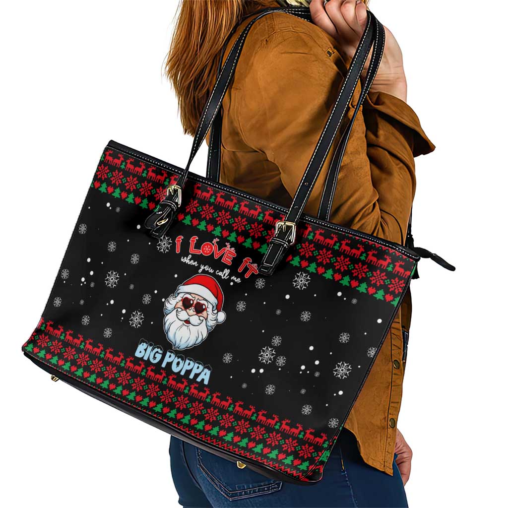 I Love It When You Call Me Big Poppa Christmas Christmas Leather Tote Bag Xmas Holiday Patterns - Wonder Print Shop