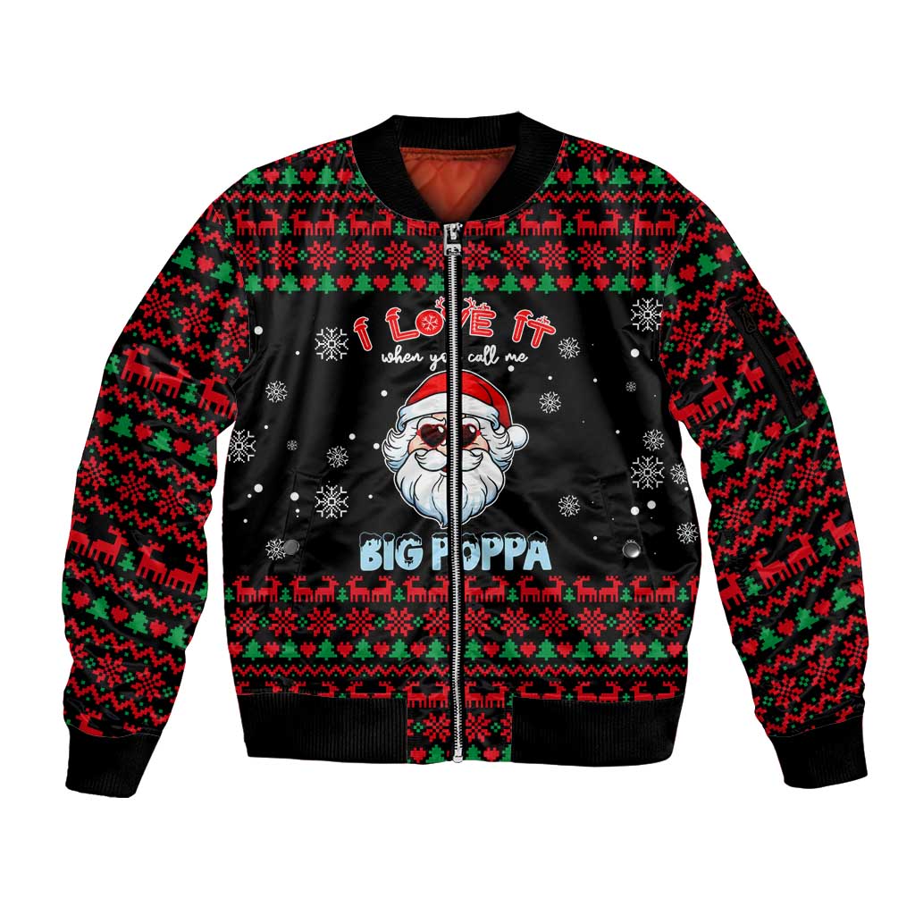 I Love It When You Call Me Big Poppa Christmas Christmas Sleeve Zip Bomber Jacket Xmas Holiday Patterns - Wonder Print Shop