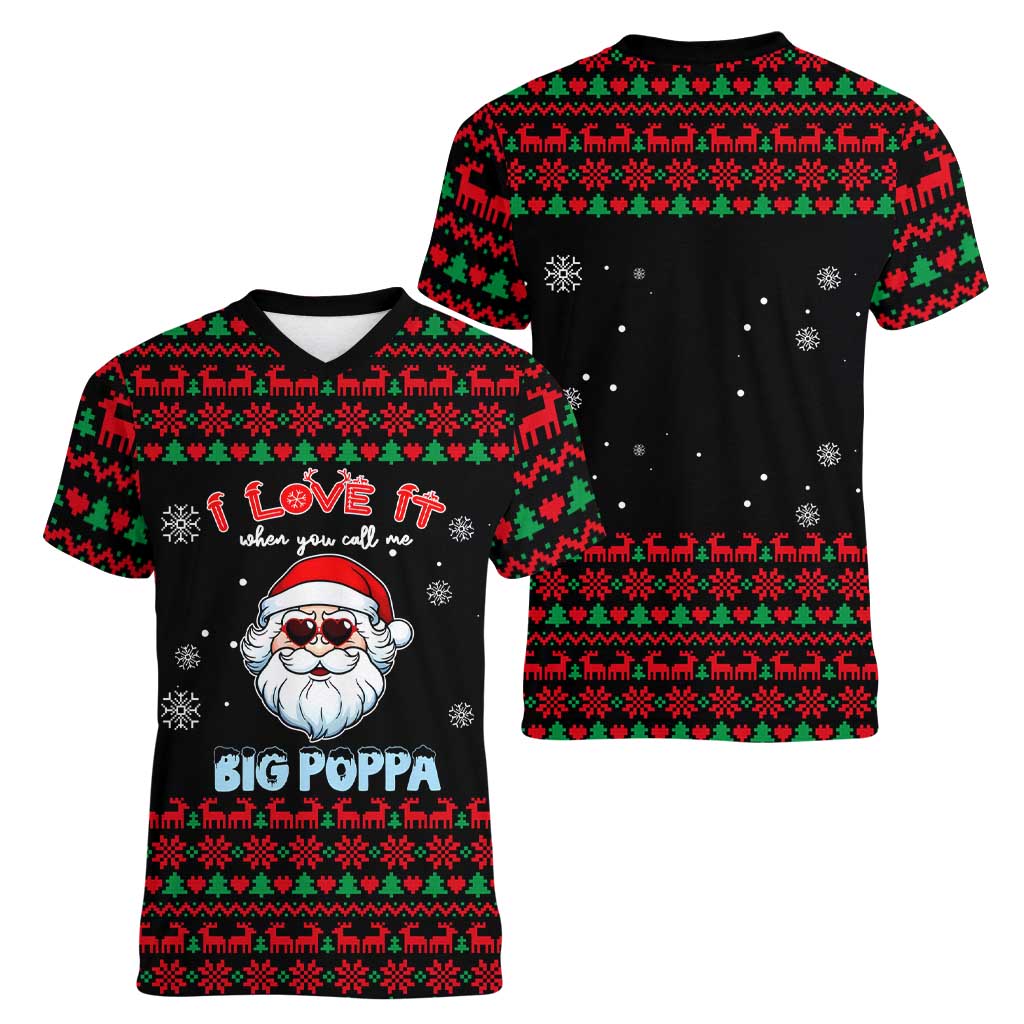 I Love It When You Call Me Big Poppa Christmas Christmas Women V-Neck T-Shirt Xmas Holiday Patterns - Wonder Print Shop