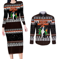 I Regret Nothing Cat Christmas Christmas Couples Matching Long Sleeve Bodycon Dress and Long Sleeve Button Shirt Xmas Holiday Patterns - Wonder Print Shop