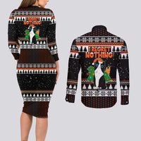 I Regret Nothing Cat Christmas Christmas Couples Matching Long Sleeve Bodycon Dress and Long Sleeve Button Shirt Xmas Holiday Patterns - Wonder Print Shop