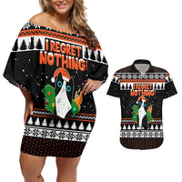 I Regret Nothing Cat Christmas Christmas Couples Matching Off Shoulder Short Dress and Hawaiian Shirt Xmas Holiday Patterns - Wonder Print Shop