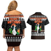 I Regret Nothing Cat Christmas Christmas Couples Matching Off Shoulder Short Dress and Hawaiian Shirt Xmas Holiday Patterns - Wonder Print Shop