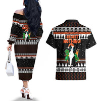 I Regret Nothing Cat Christmas Christmas Couples Matching Off The Shoulder Long Sleeve Dress and Hawaiian Shirt Xmas Holiday Patterns - Wonder Print Shop