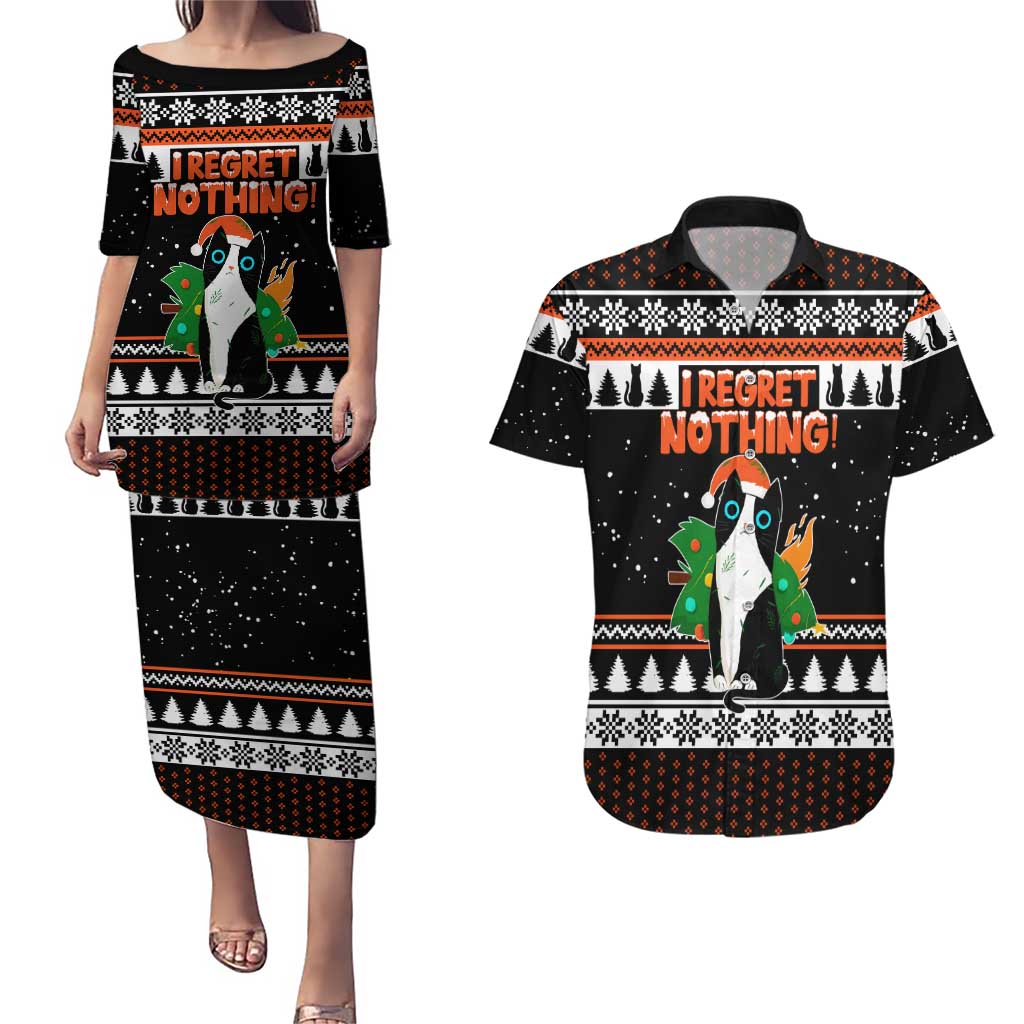 I Regret Nothing Cat Christmas Christmas Couples Matching Puletasi and Hawaiian Shirt Xmas Holiday Patterns - Wonder Print Shop