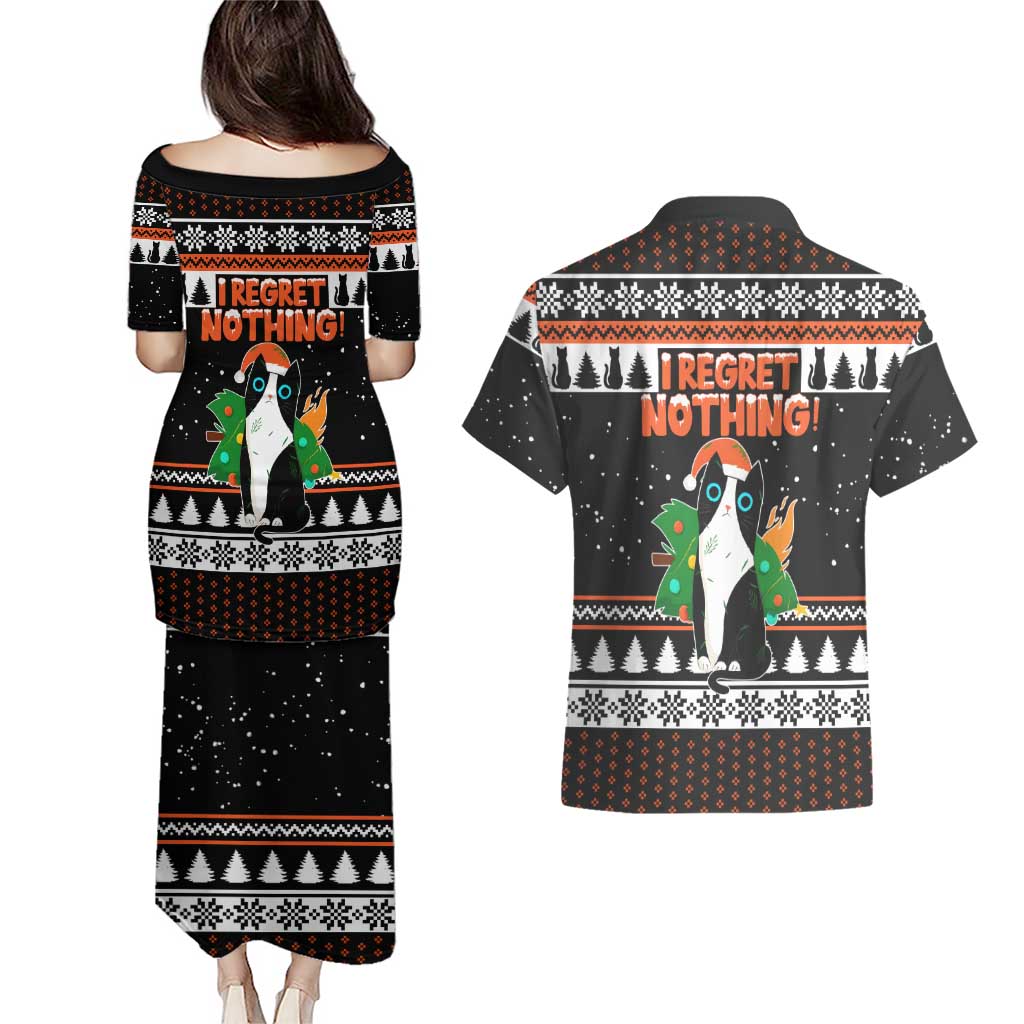 I Regret Nothing Cat Christmas Christmas Couples Matching Puletasi and Hawaiian Shirt Xmas Holiday Patterns - Wonder Print Shop