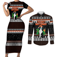 I Regret Nothing Cat Christmas Christmas Couples Matching Short Sleeve Bodycon Dress and Long Sleeve Button Shirt Xmas Holiday Patterns - Wonder Print Shop