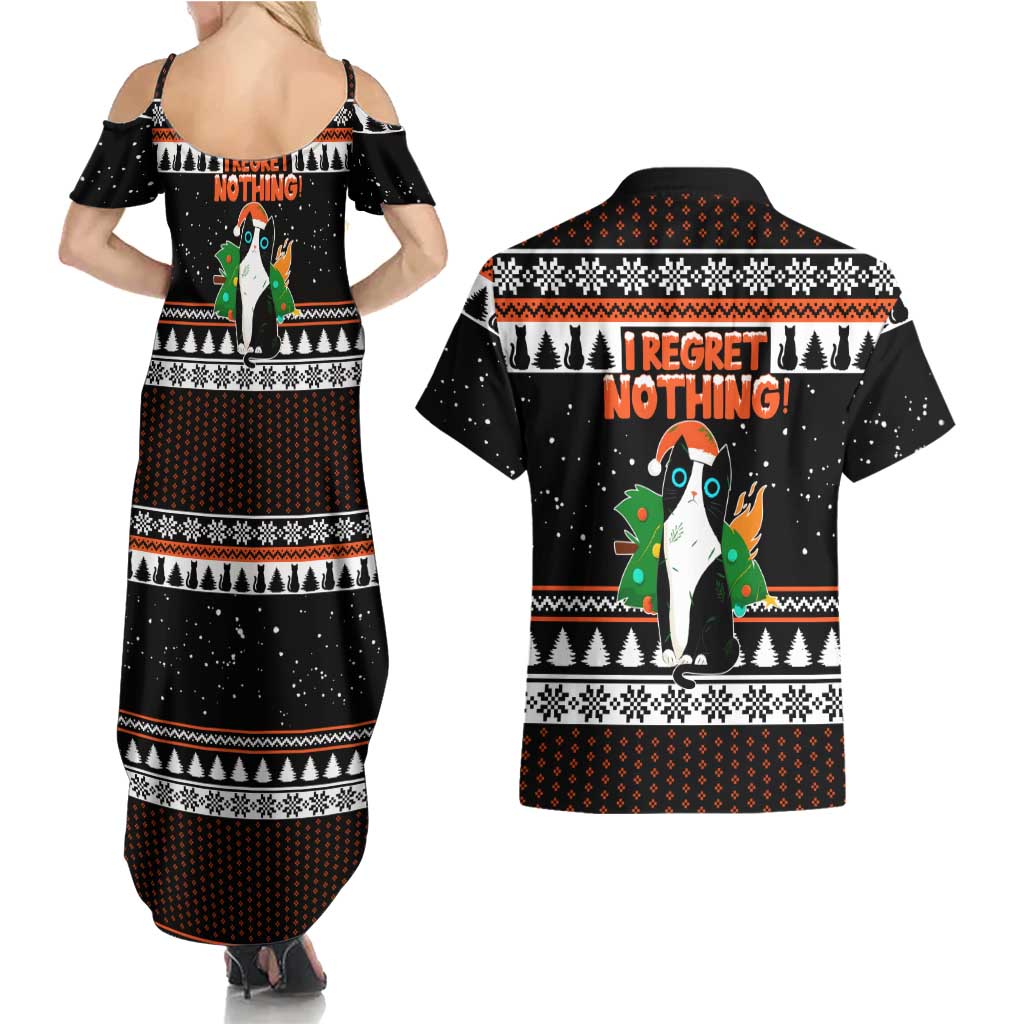 I Regret Nothing Cat Christmas Christmas Couples Matching Summer Maxi Dress and Hawaiian Shirt Xmas Holiday Patterns - Wonder Print Shop