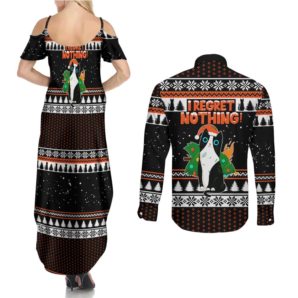 I Regret Nothing Cat Christmas Christmas Couples Matching Summer Maxi Dress and Long Sleeve Button Shirt Xmas Holiday Patterns - Wonder Print Shop