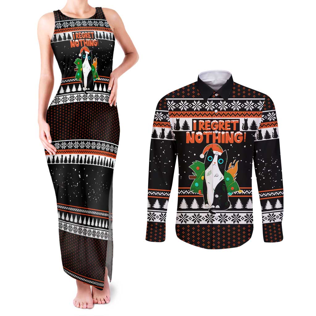 I Regret Nothing Cat Christmas Christmas Couples Matching Tank Maxi Dress and Long Sleeve Button Shirt Xmas Holiday Patterns - Wonder Print Shop