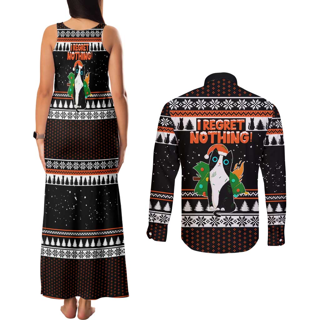 I Regret Nothing Cat Christmas Christmas Couples Matching Tank Maxi Dress and Long Sleeve Button Shirt Xmas Holiday Patterns - Wonder Print Shop