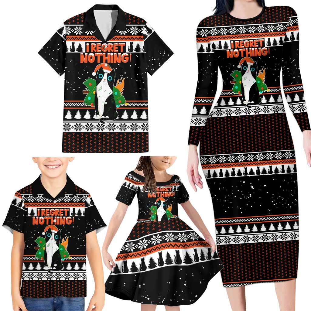 I Regret Nothing Cat Christmas Christmas Family Matching Long Sleeve Bodycon Dress and Hawaiian Shirt Xmas Holiday Patterns - Wonder Print Shop