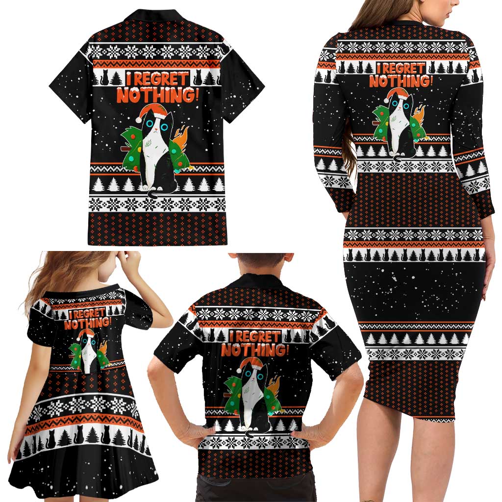 I Regret Nothing Cat Christmas Christmas Family Matching Long Sleeve Bodycon Dress and Hawaiian Shirt Xmas Holiday Patterns - Wonder Print Shop