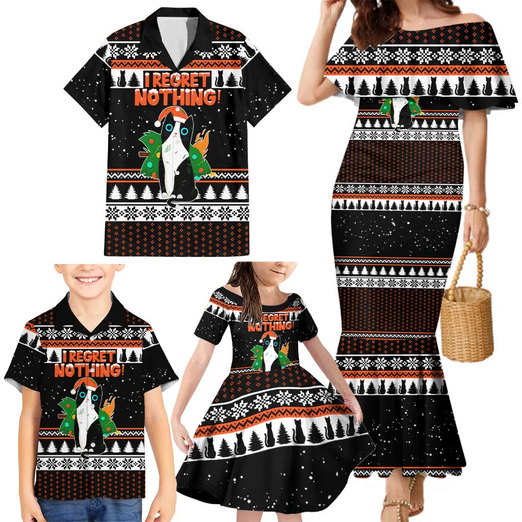 I Regret Nothing Cat Christmas Christmas Family Matching Mermaid Dress and Hawaiian Shirt Xmas Holiday Patterns - Wonder Print Shop