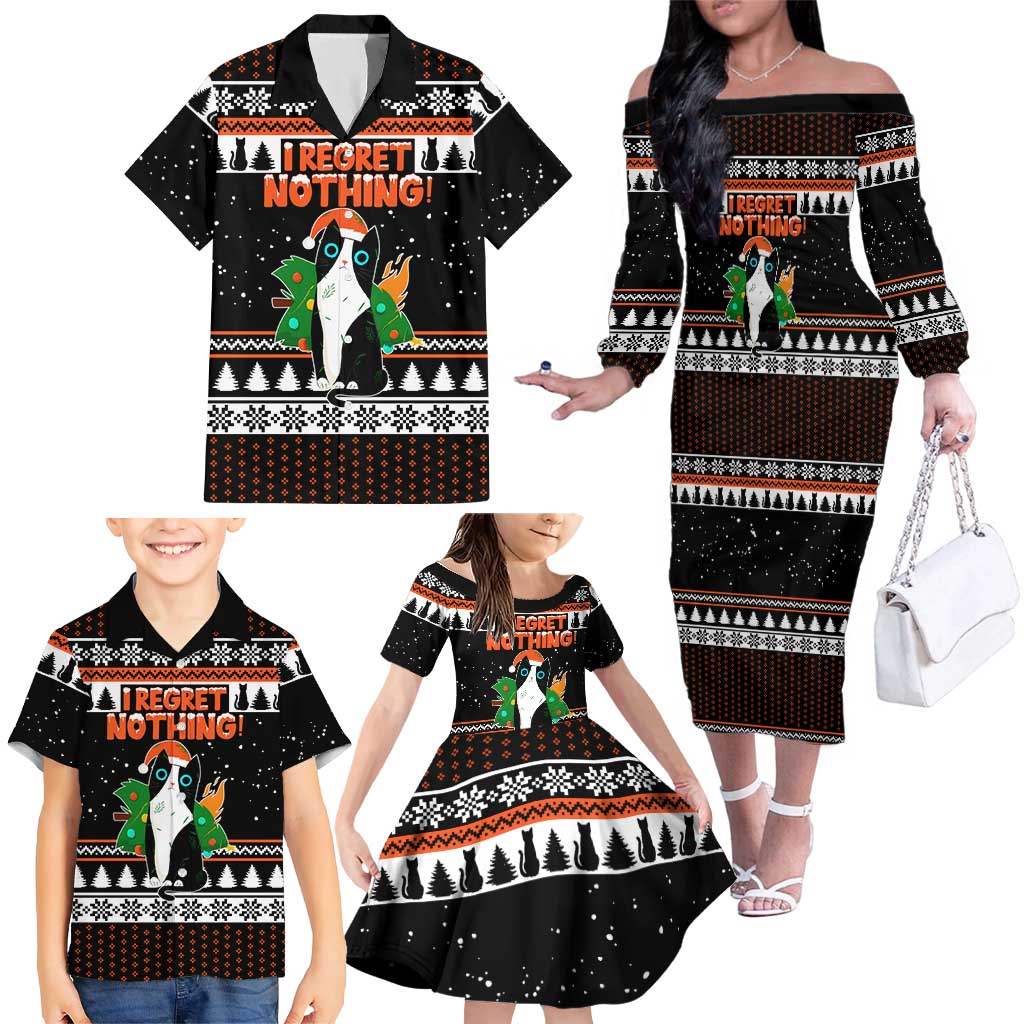 I Regret Nothing Cat Christmas Christmas Family Matching Off The Shoulder Long Sleeve Dress and Hawaiian Shirt Xmas Holiday Patterns - Wonder Print Shop