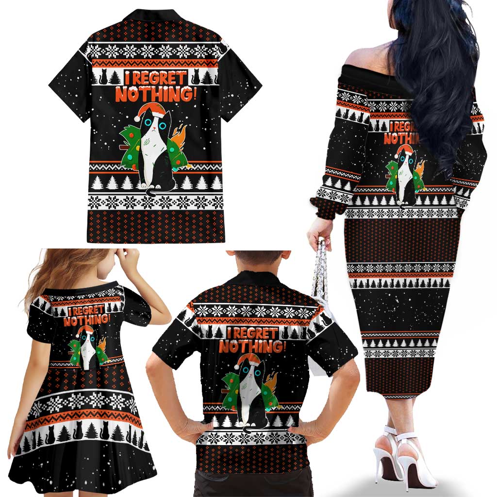 I Regret Nothing Cat Christmas Christmas Family Matching Off The Shoulder Long Sleeve Dress and Hawaiian Shirt Xmas Holiday Patterns - Wonder Print Shop