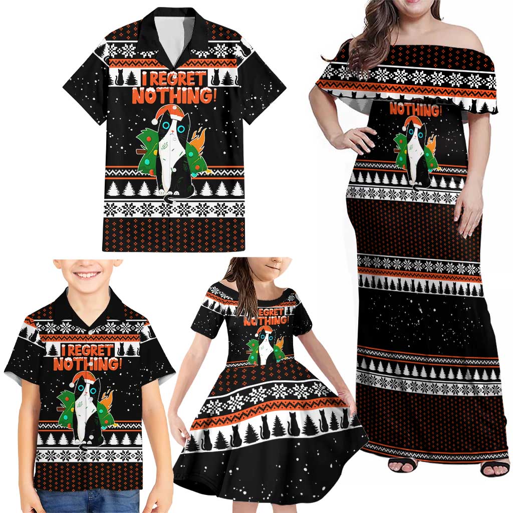I Regret Nothing Cat Christmas Christmas Family Matching Off Shoulder Maxi Dress and Hawaiian Shirt Xmas Holiday Patterns - Wonder Print Shop