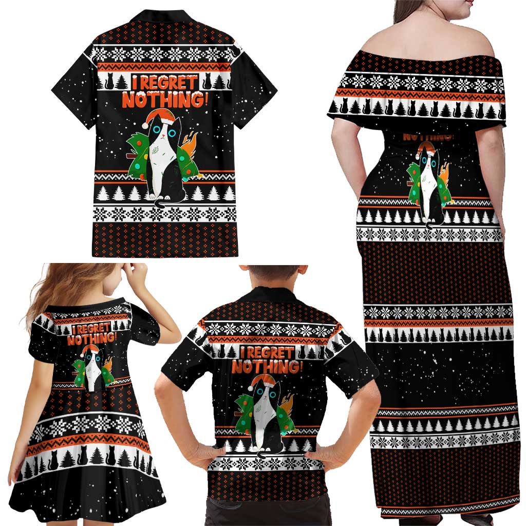 I Regret Nothing Cat Christmas Christmas Family Matching Off Shoulder Maxi Dress and Hawaiian Shirt Xmas Holiday Patterns - Wonder Print Shop