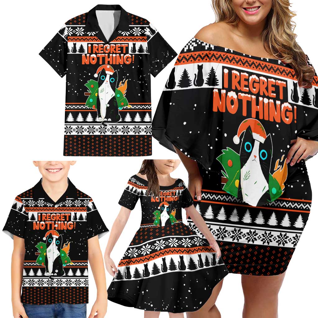 I Regret Nothing Cat Christmas Christmas Family Matching Off Shoulder Short Dress and Hawaiian Shirt Xmas Holiday Patterns - Wonder Print Shop