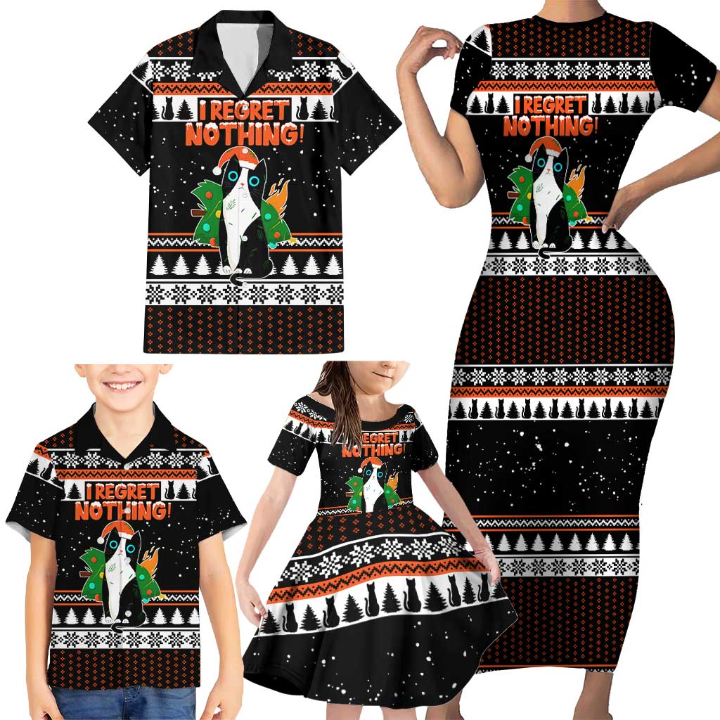 I Regret Nothing Cat Christmas Christmas Family Matching Short Sleeve Bodycon Dress and Hawaiian Shirt Xmas Holiday Patterns - Wonder Print Shop