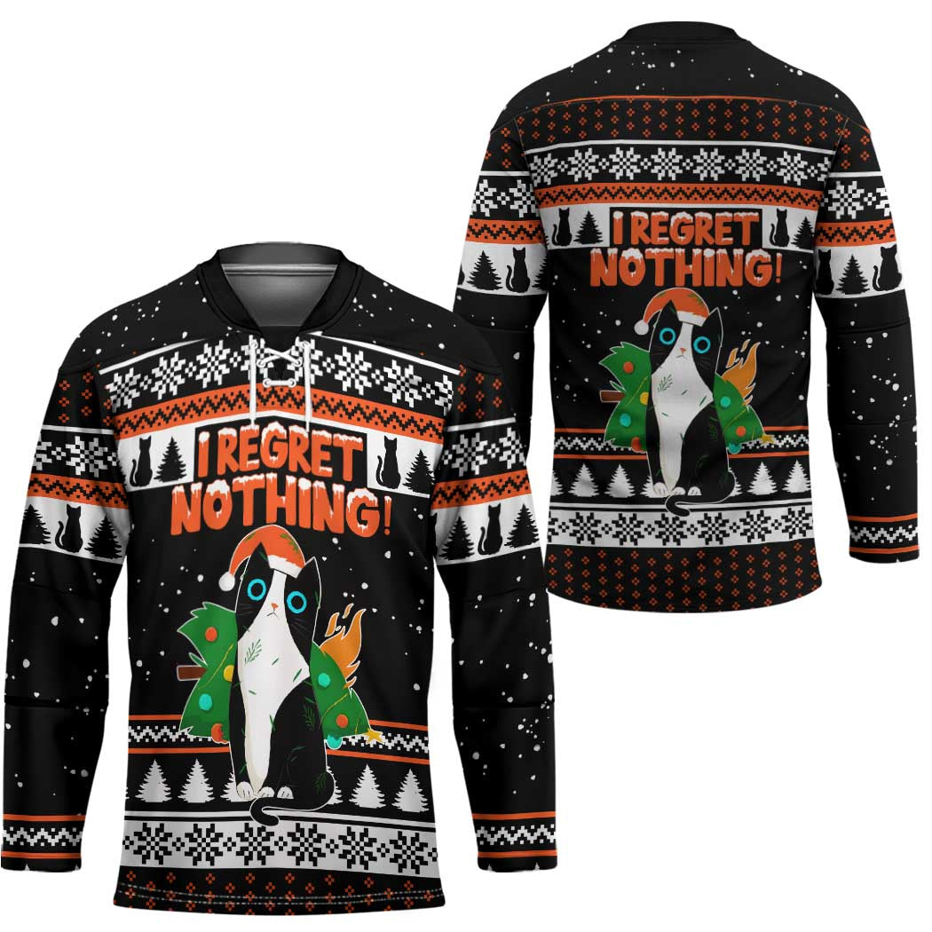 I Regret Nothing Cat Christmas Christmas Hockey Jersey Xmas Holiday Patterns - Wonder Print Shop