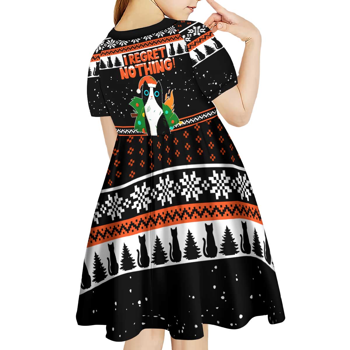 I Regret Nothing Cat Christmas Christmas Kid Short Sleeve Dress Xmas Holiday Patterns - Wonder Print Shop