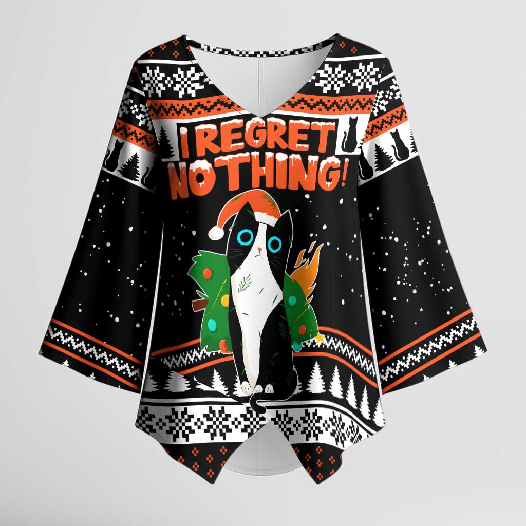 I Regret Nothing Cat Christmas Christmas Kimono Sleeve Blouse Xmas Holiday Patterns - Wonder Print Shop