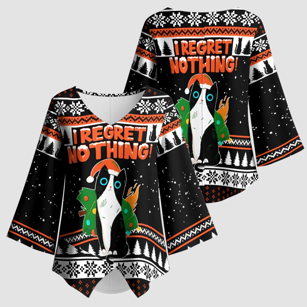 I Regret Nothing Cat Christmas Christmas Kimono Sleeve Blouse Xmas Holiday Patterns - Wonder Print Shop