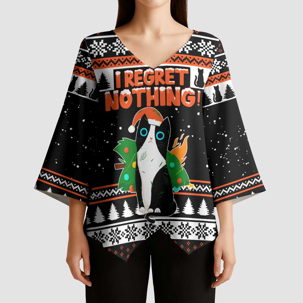 I Regret Nothing Cat Christmas Christmas Kimono Sleeve Blouse Xmas Holiday Patterns - Wonder Print Shop