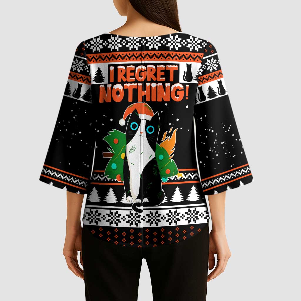 I Regret Nothing Cat Christmas Christmas Kimono Sleeve Blouse Xmas Holiday Patterns - Wonder Print Shop