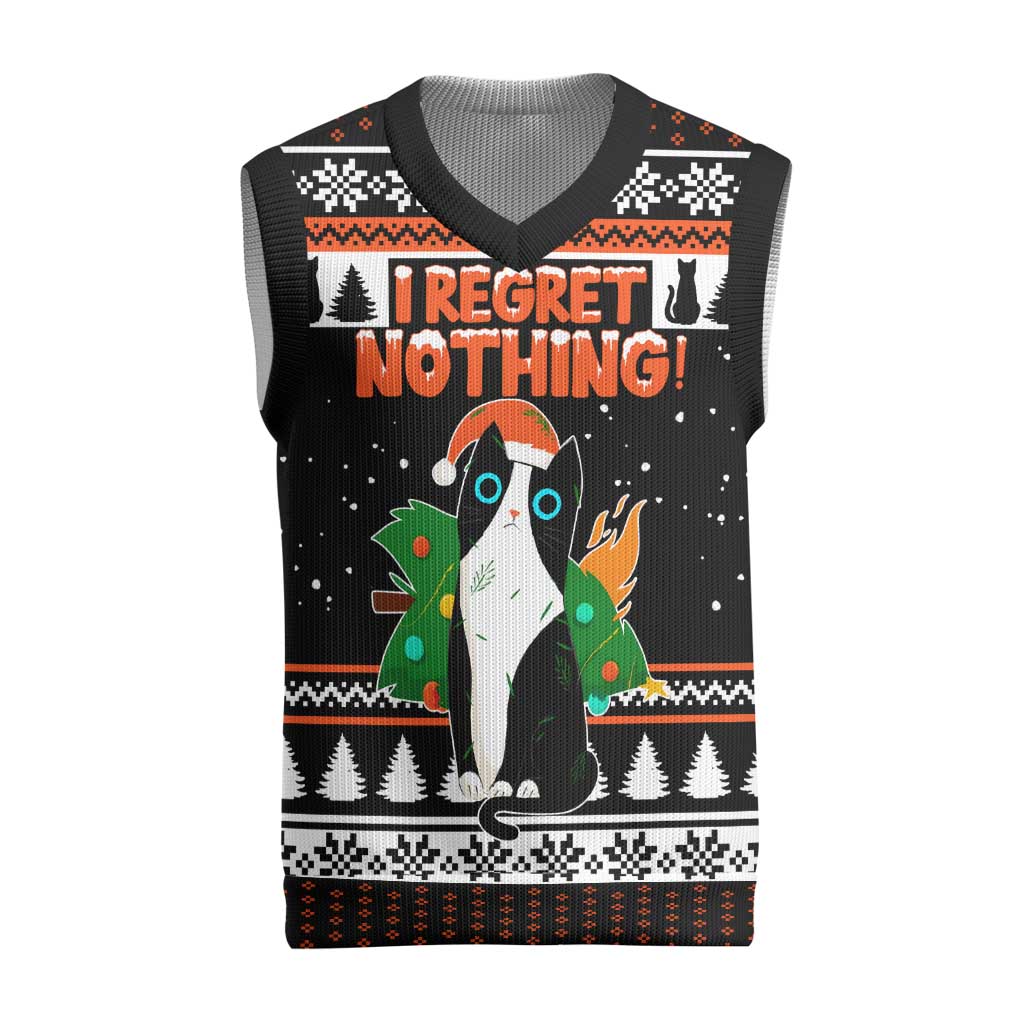 I Regret Nothing Cat Christmas Christmas Knitted V-Neck Vest Xmas Holiday Patterns - Wonder Print Shop