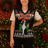 I Regret Nothing Cat Christmas Christmas Knitted V-Neck Vest Xmas Holiday Patterns - Wonder Print Shop