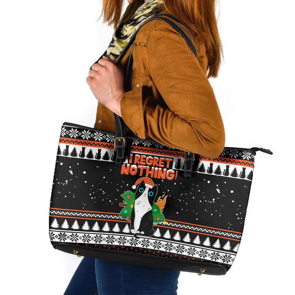 I Regret Nothing Cat Christmas Christmas Leather Tote Bag Xmas Holiday Patterns - Wonder Print Shop