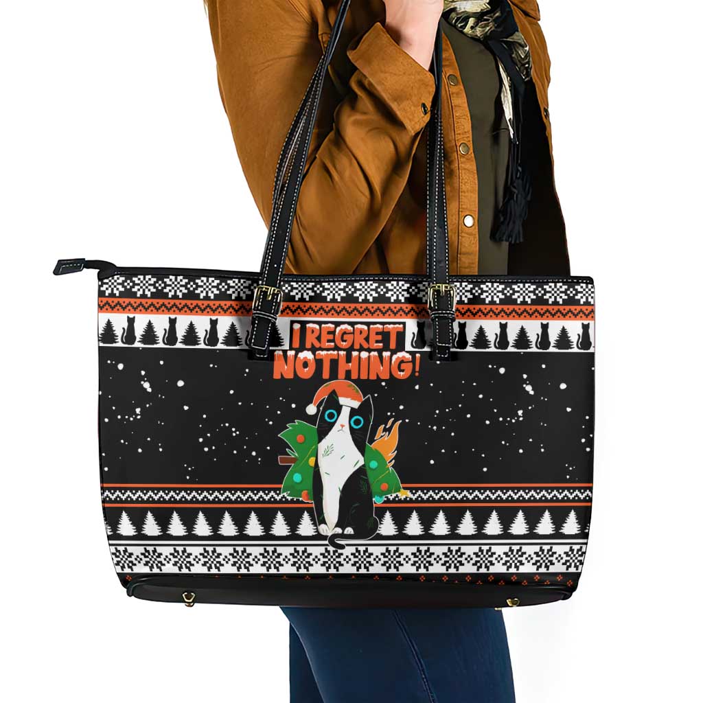 I Regret Nothing Cat Christmas Christmas Leather Tote Bag Xmas Holiday Patterns - Wonder Print Shop