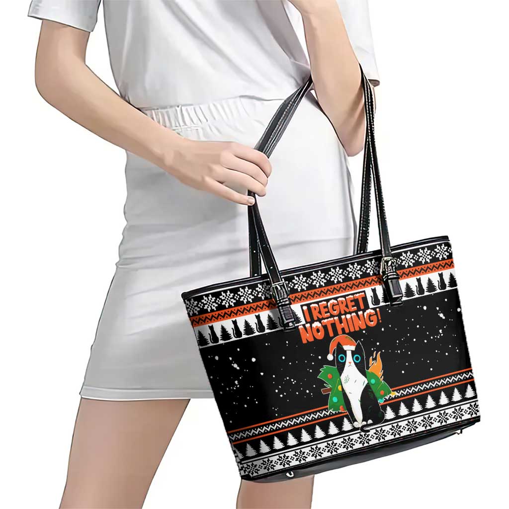 I Regret Nothing Cat Christmas Christmas Leather Tote Bag Xmas Holiday Patterns - Wonder Print Shop