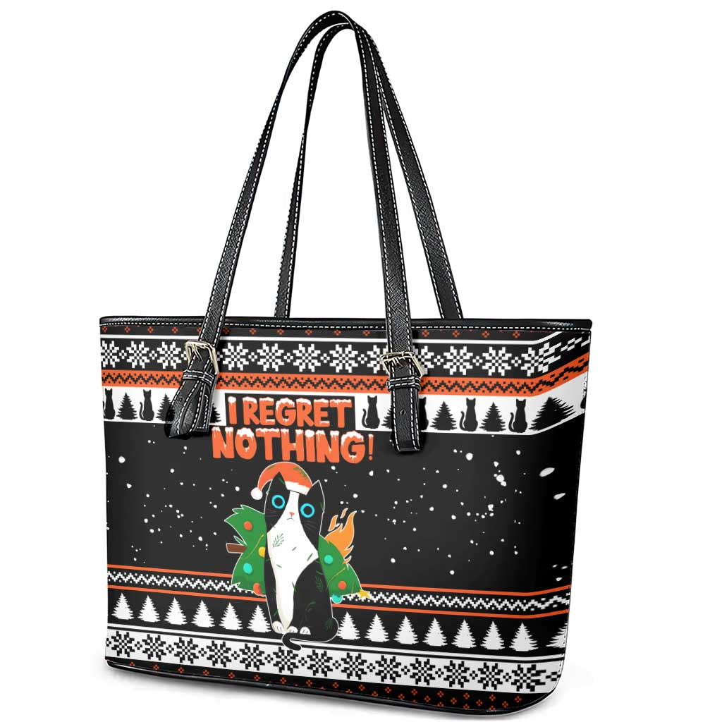 I Regret Nothing Cat Christmas Christmas Leather Tote Bag Xmas Holiday Patterns - Wonder Print Shop