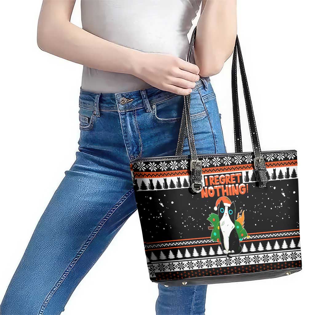I Regret Nothing Cat Christmas Christmas Leather Tote Bag Xmas Holiday Patterns - Wonder Print Shop