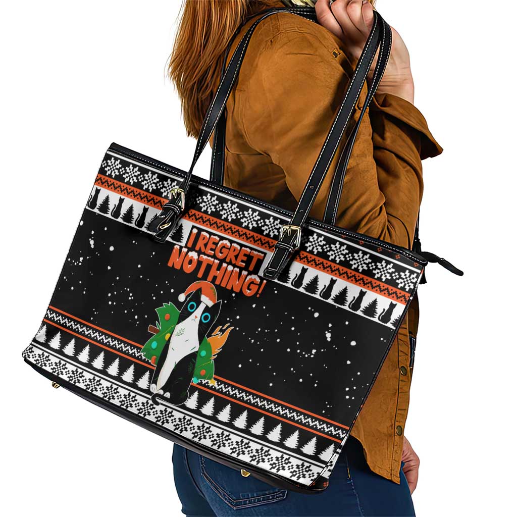 I Regret Nothing Cat Christmas Christmas Leather Tote Bag Xmas Holiday Patterns - Wonder Print Shop