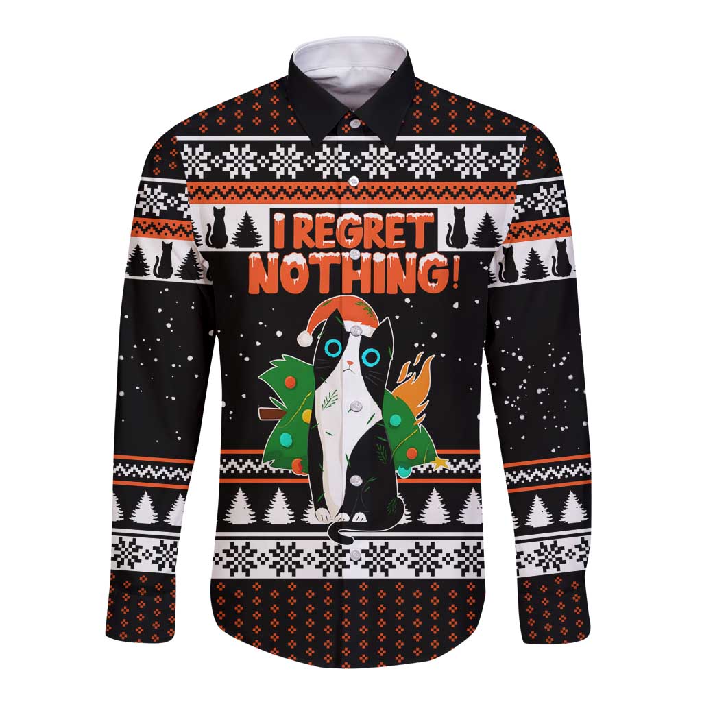 I Regret Nothing Cat Christmas Christmas Long Sleeve Button Shirt Xmas Holiday Patterns - Wonder Print Shop